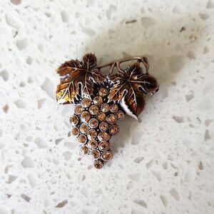 Vintage Grape Cluster Brooch – Rhinestone & Enamel Delight 🍂